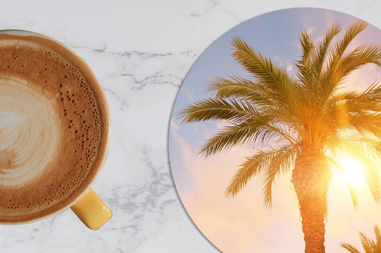 Sous-verres pour verres - Rond - Palmier - Été - Soleil - Tropical - 10x10 cm - Sous-verres en verre - 6 pièces