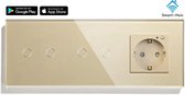SmartinHuis – Slimme serieschakelaars (2) + stopcontact – Goud – Wifi – Hotelschakelaar – 4 lampen