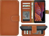 Geschikt voor Samsung Galaxy Xcover 5 hoesje - Bookcase - Samsung Xcover 5 Wallet Book Case Echt Leer Cognac Bruin Cover