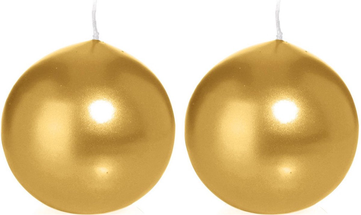 Trend Candles Bolkaars glad - 2x - goud - 8 cm - 25 branduren - ronde kaarsen Goudkleurig