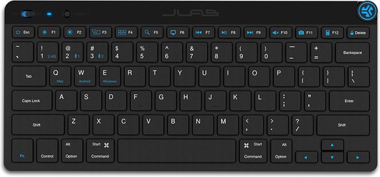 JLab GO Draadloos Toetsenbord - Bluetooth of USB dongle verbinding - 3 Devices - Stille toetsen - Compact design - Volumeknop - Qwerty