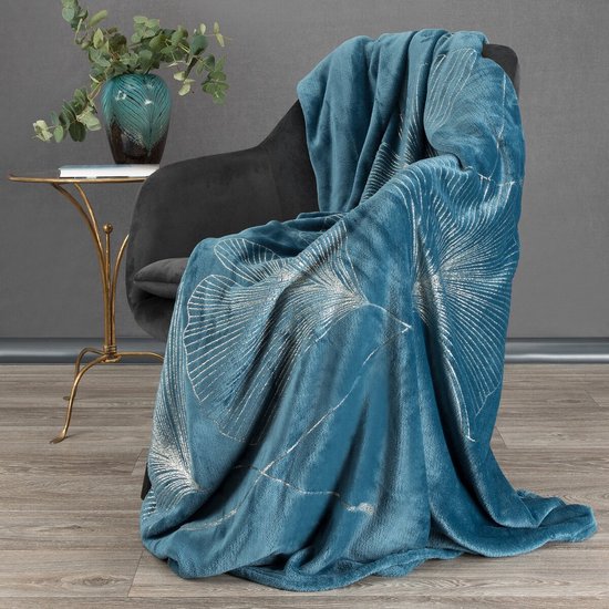 Oneiro’s Luxe Plaid GINKO Type 1 blauw - 150 x 200 cm - wonen - interieur - slaapkamer - deken – cosy – fleece - sprei