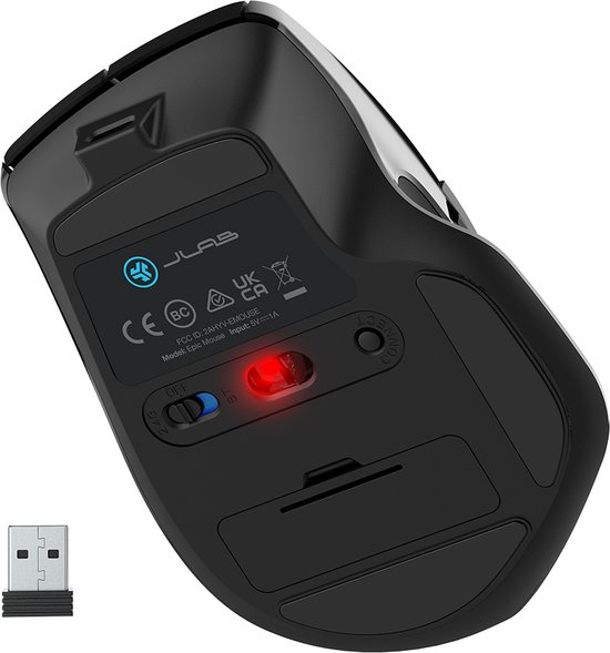 JLab Epic Computermuis – Bluetooth Muis Draadloos - Ergonomische Muis Rechtshandig – USB C Oplaadbaar - Verbindt 3 devices tegelijkertijd – Stille Clicks – Infinity Scroll – 4 Maanden Batterijduur – Draadloze Dongle