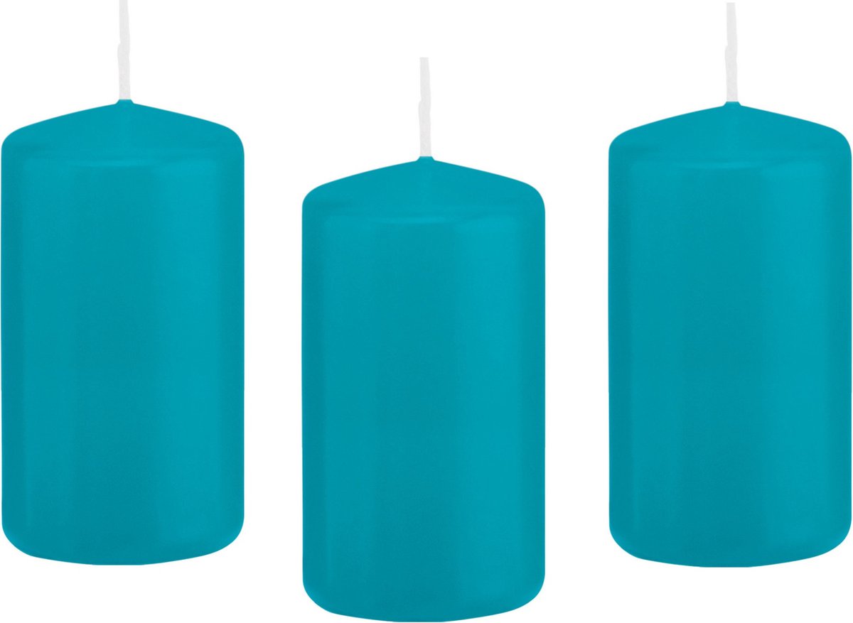 Trend Candles Cilinderkaars/stompkaars - 12x - turquoise - 6 x 12 cm - 40 branduren - met brandvertragende folie