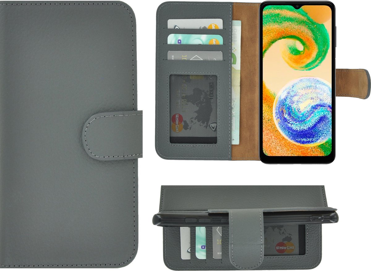 MoDo hoesje Geschikt voor Samsung Galaxy A04 - Echt Leer Book Case - Grijs