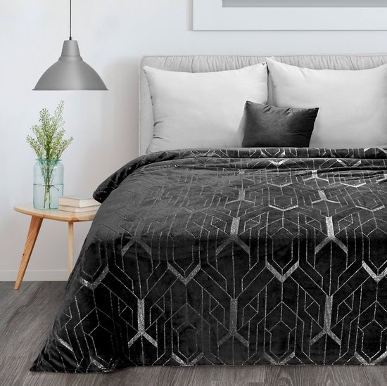 Plaid de Luxe Oneiro GINKO Type 4 noir - 150 x 200 cm - salon - intérieur - chambre - couverture - cosy - polaire - couvre-lit