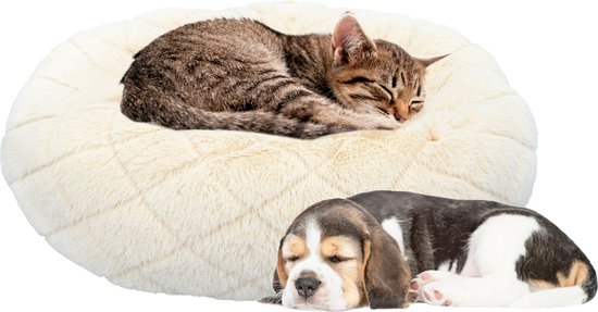 Dierenmand Fluffy Donut - Hondenmand - Kattenmand - 46x46x13 cm - Beige