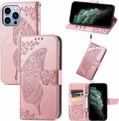 Smartphonica iPhone 11 Pro Max kunstleren hoesje met vlinder opdruk - Rosé Goud / Kunstleer / Book Case geschikt voor Apple iPhone 11 Pro Max