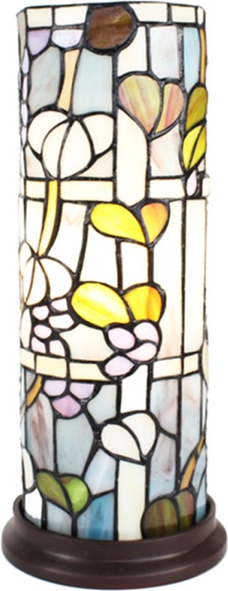 Tiffany Tafellamp Ø 15x36 cm Blauw Wit Glas Rond Tiffany Bureaulamp Tiffany Lampen Glas in Lood