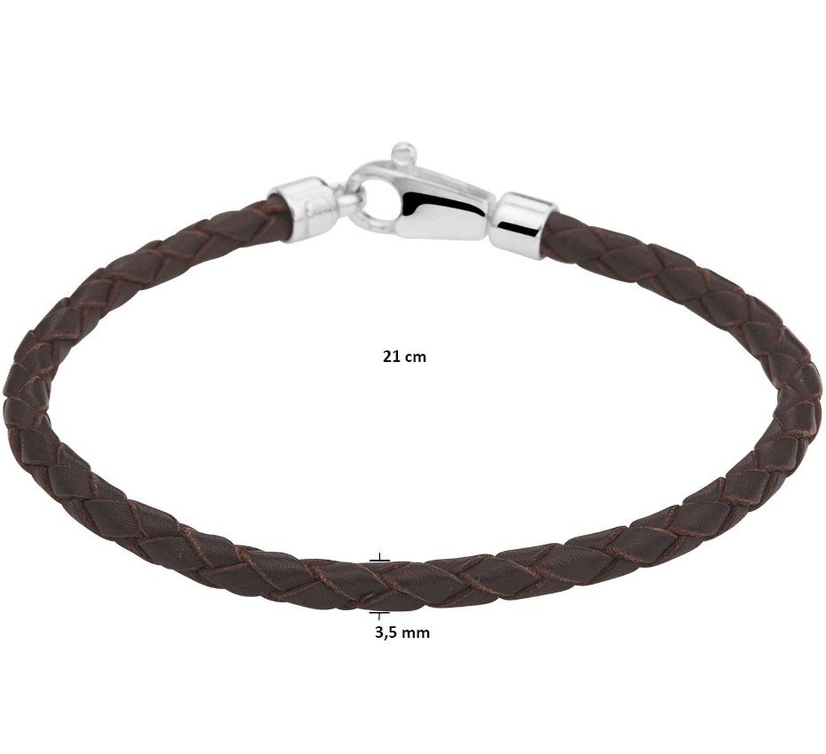 Zilver Gerhodineerde Armband leer 3 1800852 21 cm