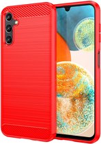 Hoesje Geborsteld TPU Flexibele Back Cover Rood Geschikt voor Samsung Galaxy A14