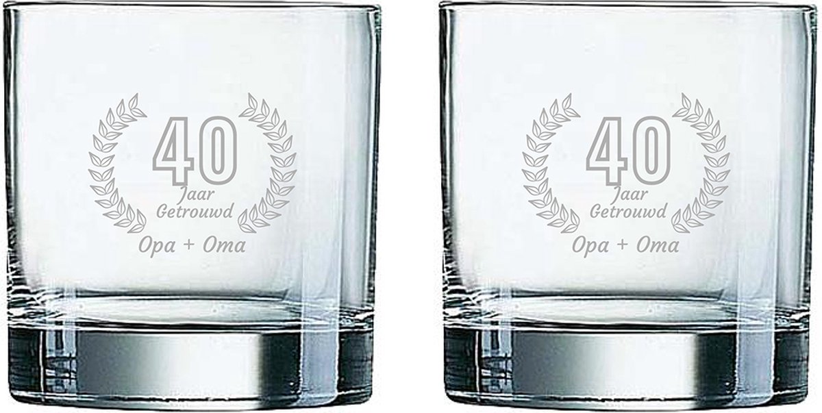 Gegraveerde set Whiskeyglazen 38cl Opa + Oma 40 jaar getrouwd
