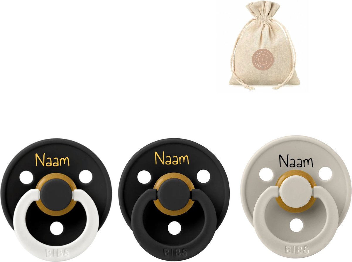 Goedkoopste BIBS fopspenen met naam | T2 | Glow black, black, sand | 6-18 maanden | spenen | speen | fopspeen | BolleToet speenzakje