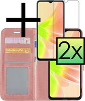 Hoes Geschikt voor OPPO A17 Hoesje Book Case Hoes Flip Cover Wallet Bookcase Met 2x Screenprotector - Rosé goud