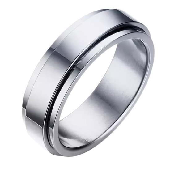 Ring d'anxiété - (Lisse) - Anneau de stress - Ring Fidget - Ring pivotant - Ring Ring - Ring Spinner - Couleur argent - (19,75 mm / Taille 62)