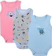 Junior - Barboteuse - Coton égyptien - Pack de 3 - Monster - Blauw, rose, gris - Sans Mouwloos - 3-6 mois - 7213-25