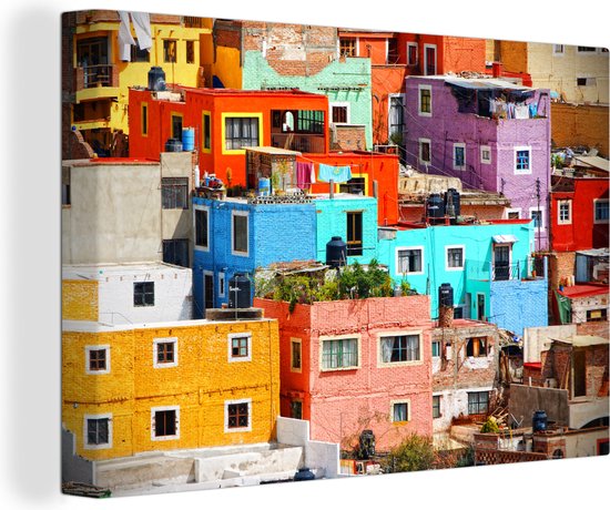 Canvas Schilderij Kleurrijke steden van Mexico - 90x60 cm - Wanddecoratie