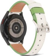 Strap-it Smartwatch bandje leer 22mm - leren horlogeband geschikt voor Huawei Watch GT 2 46mm / GT 3 46mm / GT 3 Pro 46mm / Watch 3 & 3 Pro / GT 2 Pro - Polar Vantage M / M2 / Grit X - Xiaomi Mi Watch / Xiaomi Watch S1 (Pro) / Watch 2 Pro - wit-groen