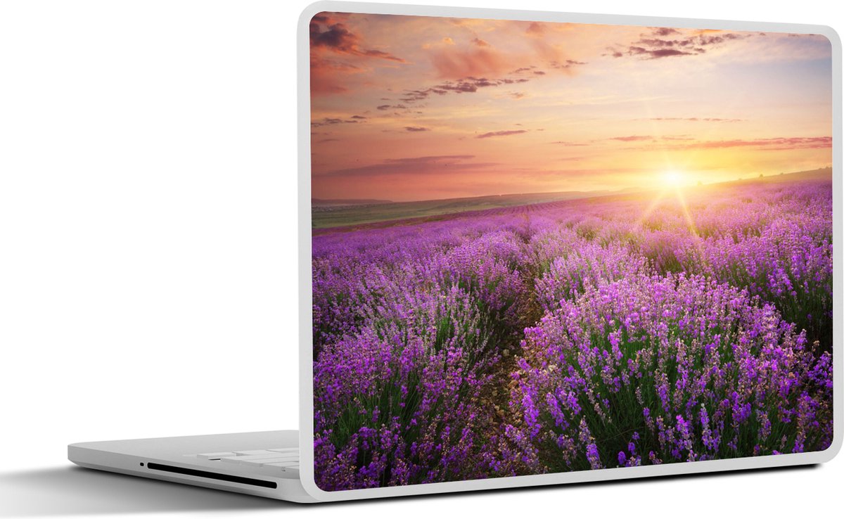 Laptop sticker - 13.3 inch - Lavendel - Zon - Bloemen - 31x22,5cm - Laptopstickers - Laptop skin - Cover