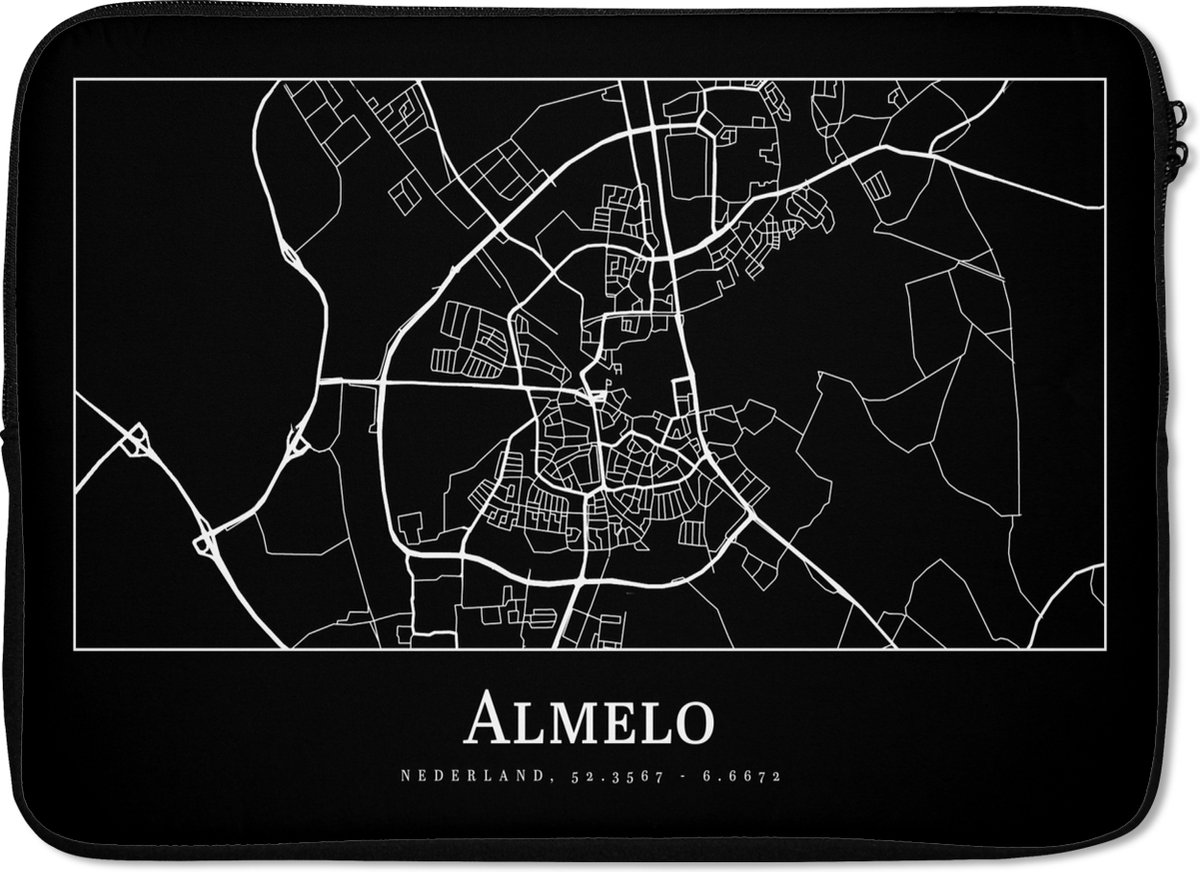 Laptophoes 13 inch - Plattegrond - Almelo - Stadskaart - Kaart - Laptop sleeve - Binnenmaat 32x22,5 cm - Zwarte achterkant - Stadskaart