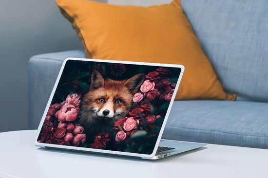 Laptop sticker - 13.3 inch - Vos - Bloemen - Botanisch - Dieren - 31x22,5cm - Laptopstickers - Laptop skin - Cover