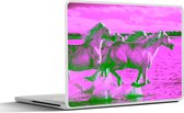 Laptop sticker - 12.3 inch - Paarden - Water - Roze - Groen - Meisjes - Kinderen - Meiden - 30x22cm - Laptopstickers - Laptop skin - Cover