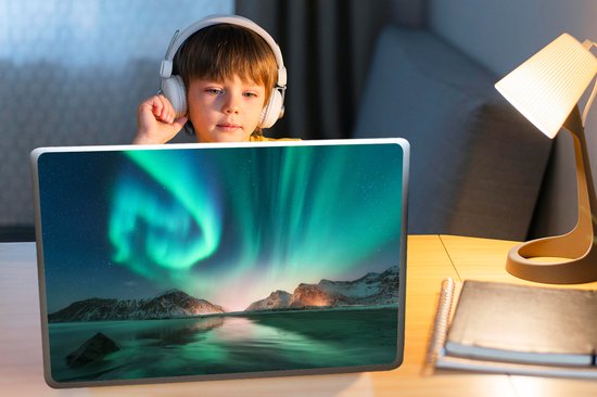 Laptop sticker - 17.3 inch - Noorderlicht - Sterren - Landschap - Winter - 40x30cm - Laptopstickers - Laptop skin - Cover