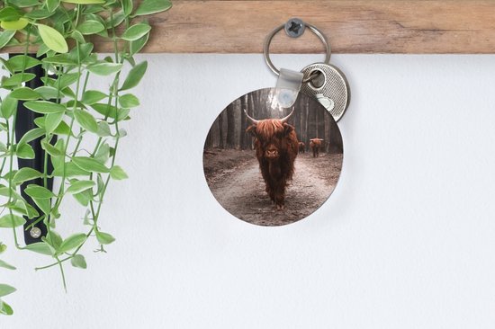 Sleutelhanger - Schotse hooglander - Bos - Koe - Dieren - Natuur - Plastic - Rond - Uitdeelcadeautjes
