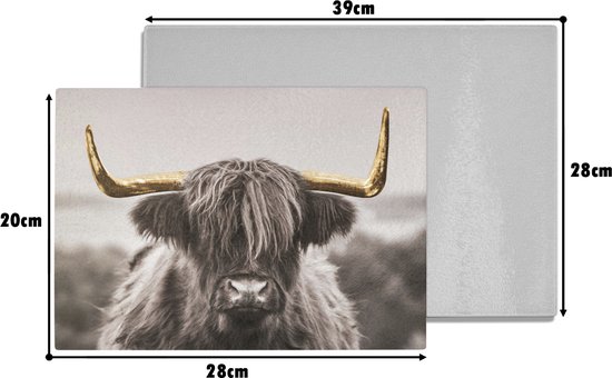 Planche à découper en Verres - 28x20 - Scottish Highlander - Zwart - Wit - Or - Planches à découper en Glas