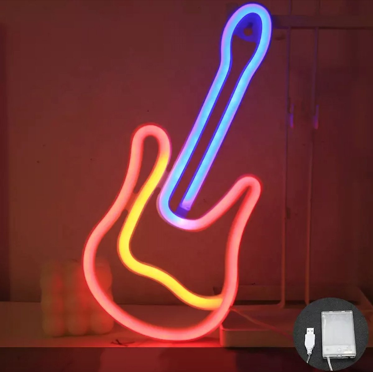 Neon led lamp - Gitaar - 30 x 14 cm - Incl. 3 AA batterijen - Neon Verlichting - Wandlamp