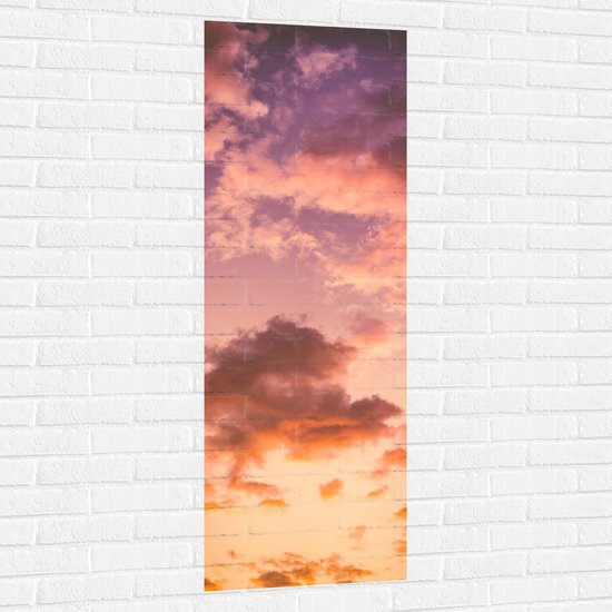 WallClassics - Muursticker - Pastelkleurige Wolken - 50x150 cm Foto op Muursticker