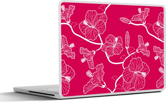 Laptop sticker 14 inch - Bloemen - Hibiscus Roze - | bol.com