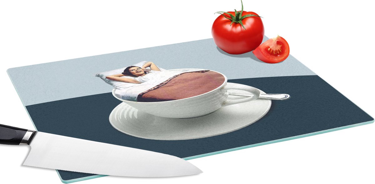 Glazen Snijplank - 39x28 - Vrouw - Koffie - Vintage - Snijplanken Glas