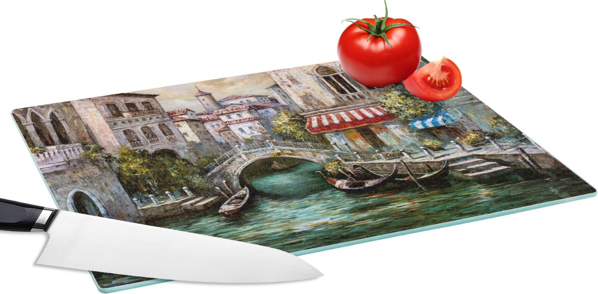 Glazen Snijplank - 39x28 - Schilderij - Olieverf - Water - Gracht - Italië - Snijplanken Glas