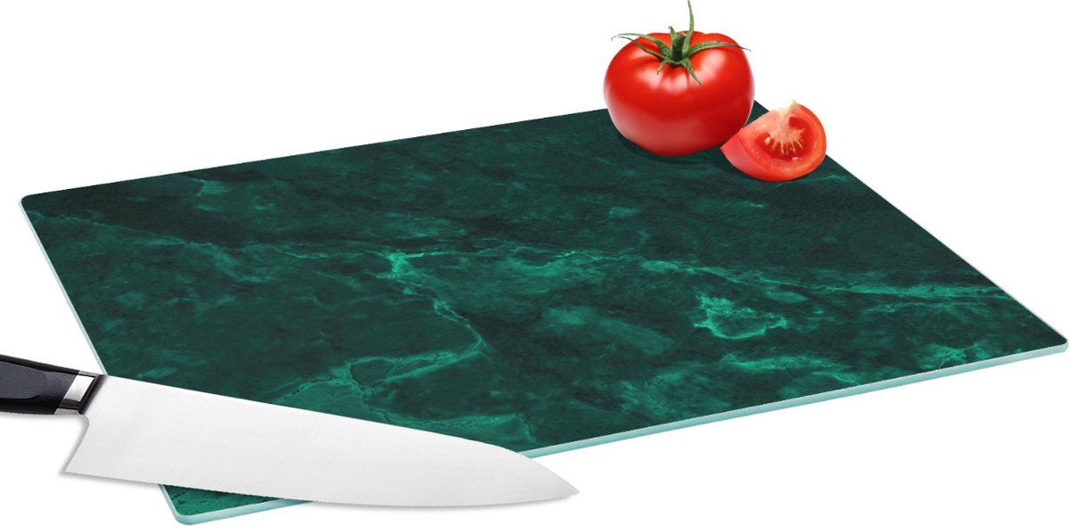 Glazen Snijplank - 39x28 - Marmer - Kalk - Groen - Structuur - Marmerlook - Snijplanken Glas