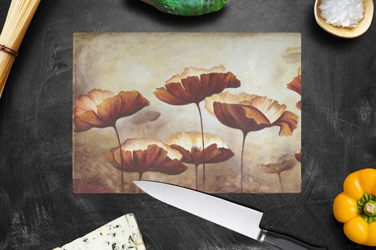 Glazen Snijplank - 28x20 - Schilderij - Bloemen - Olieverf - Planten - Snijplanken Glas