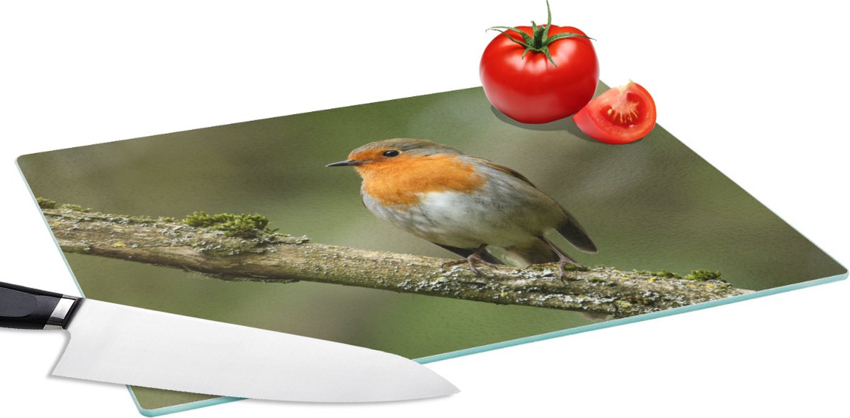 Glazen Snijplank - 39x28 - Vogel - Roodborstje - Tak - Planten - Snijplanken Glas