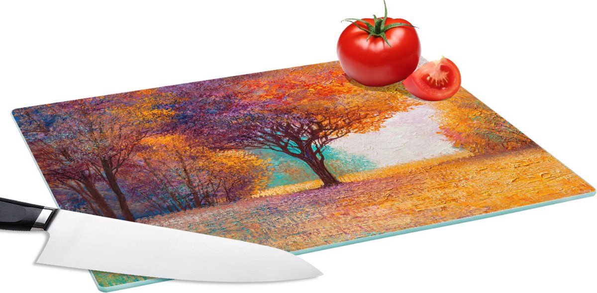 Glazen Snijplank - 39x28 - Olieverf - Schilderij - Boom - Kleuren - Snijplanken Glas