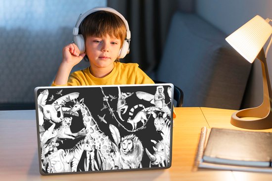 Laptop sticker - 13.3 inch - Aquarelverf - Dieren - Olifant - Flamingo - Jongens - Blauw - Kinderen - Kids - 31x22,5cm - Laptopstickers - Laptop skin - Cover