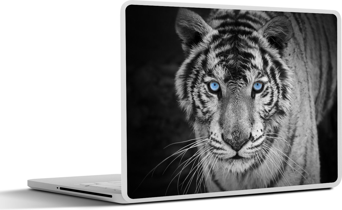Laptop sticker - 11.6 inch - Dieren - Tijger - Zwart wit - Ogen - Blauw - 30x21cm - Laptopstickers - Laptop skin - Cover