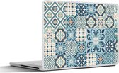 Laptop sticker - 10.1 inch - Bloemen - Blauw - Design - Tegel - 25x18cm - Laptopstickers - Laptop skin - Cover