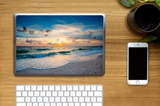 Laptop sticker - 10.1 inch - Strand - Zee - Zonsondergang - 25x18cm - Laptopstickers - Laptop skin - Cover