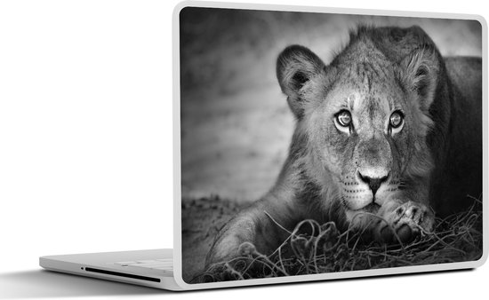 Laptop sticker - 11.6 inch - Wilde dieren - Leeuw - Natuur - Zwart - Wit - 30x21cm - Laptopstickers - Laptop skin - Cover