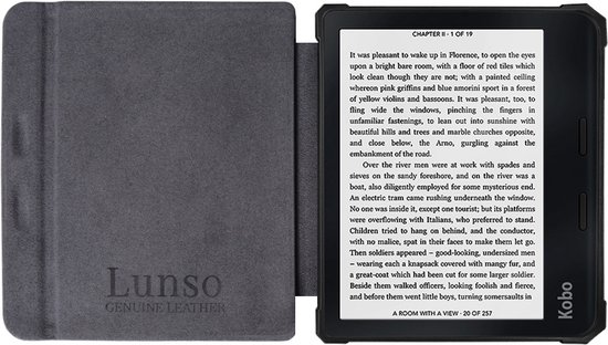 Lunso - Geschikt voor Kobo Libra 2 hoes (7 inch) - Lederen sleep cover - Zwart van Lunso — afbeelding 5
