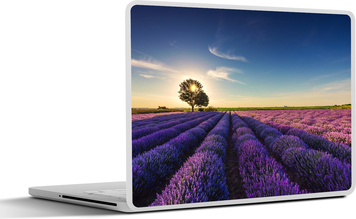 Laptop sticker - 17.3 inch - Lavendel - Zon - Boom - Bloemen - Paars - 40x30cm - Laptopstickers - Laptop skin - Cover