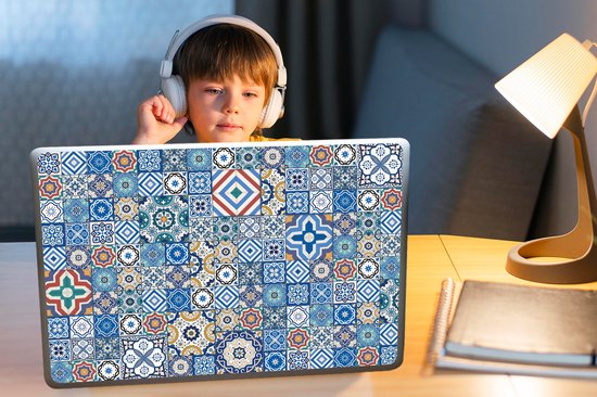 Autocollant pour ordinateur portable - 17,3 pouces - Motifs - Fleurs - Blauw - Formes - 40x30cm - Autocollants pour ordinateur portable - Skin pour ordinateur portable - Couverture