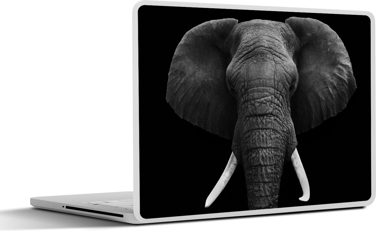 Laptop sticker - 14 inch - Olifant - Wilde dieren - Zwart - Wit - Portret - 32x5x23x5cm - Laptopstickers - Laptop skin - Cover