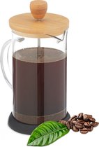 Relaxdays cafetière glas - koffiemaker - koffiezetter camping - koffiepers - bamboe - M