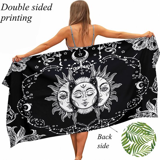 Ulticool Microvezel Handdoek 160x80 cm - Maan Zon Tarot Kaarten Astrologie Bohemian Natuur - Reizen Travel Accessoires Reis Gadgets Sauna Yoga Haar Strandlaken Hamamdoek Badlaken Reishanddoek Microfiber