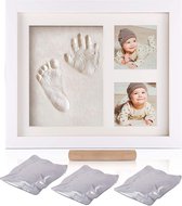 Babyhouten fotolijsten, babyhandafdruk en voetafdruk, babyfotolijstset, houten fotolijst met 3 stuks niet-giftige stempelkussens, kwaliteit, perfect voor gezin, babyshower